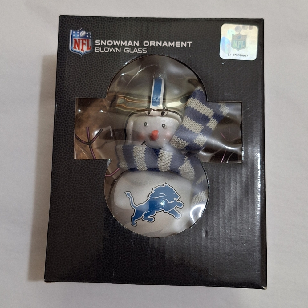 Detroit Lions Snowman Blown Glass Ornament